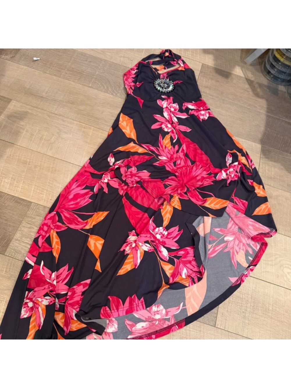 VENUS WOMENS PINK HALTER NECK BEACH CRUISE TROPICAL DRESS HIGH LOW XS